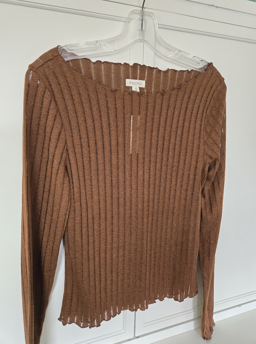 NWT Pilcro Off-the-Shoulder Ribbed Sweater in Chestnut Brown